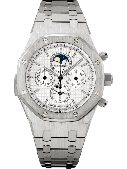 Royal Oak Grande Complication 44MM 18-Carat White Gold Bracelet Silver-Toned Dial With Grande Tapisserie Pattern 18-Carat White Gold Case