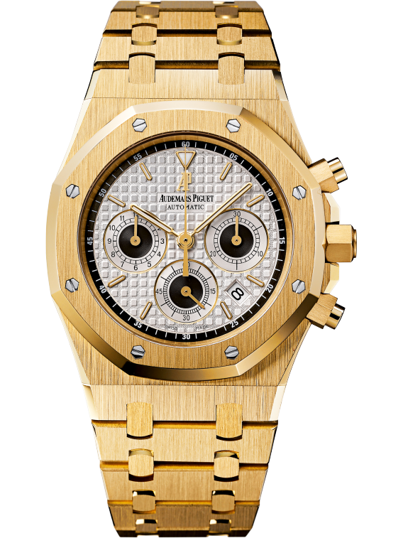 Royal Oak Chronograph 39MM 18-Carat Yellow Gold Bracelet Silver Dial With Grande Tapisserie Pattern 18-Carat Yellow Gold Case