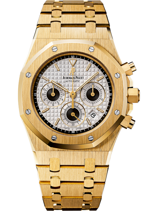 Royal Oak Chronograph 39MM 18-Carat Yellow Gold Bracelet Silver Dial With Grande Tapisserie Pattern 18-Carat Yellow Gold Case