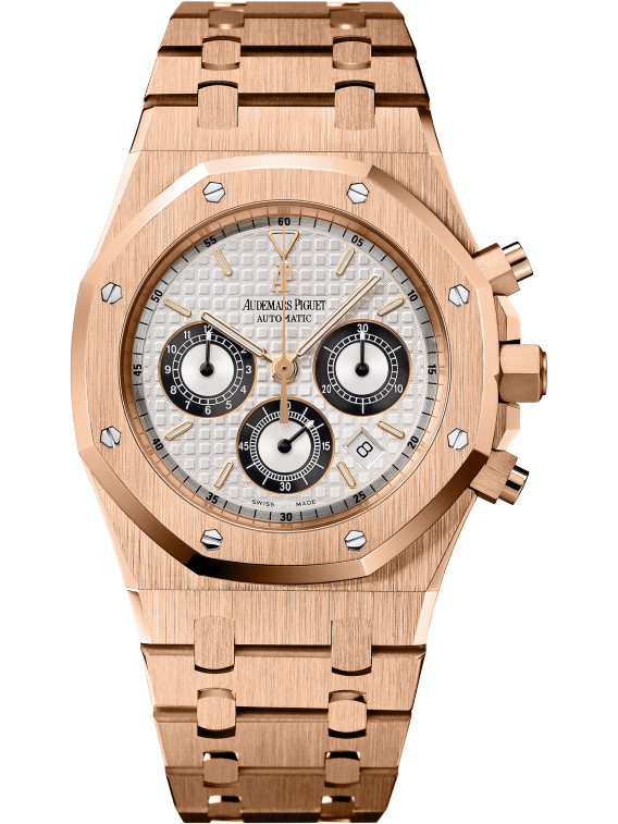 Royal Oak Chronograph 39MM 18-Carat Pink Gold Bracelet Silver-Toned Dial With Grande Tapisserie Pattern 18-Carat Pink Gold Case