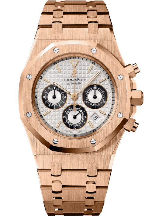 Royal Oak Chronograph 39MM 18-Carat Pink Gold Bracelet Silver-Toned Dial With Grande Tapisserie Pattern 18-Carat Pink Gold Case