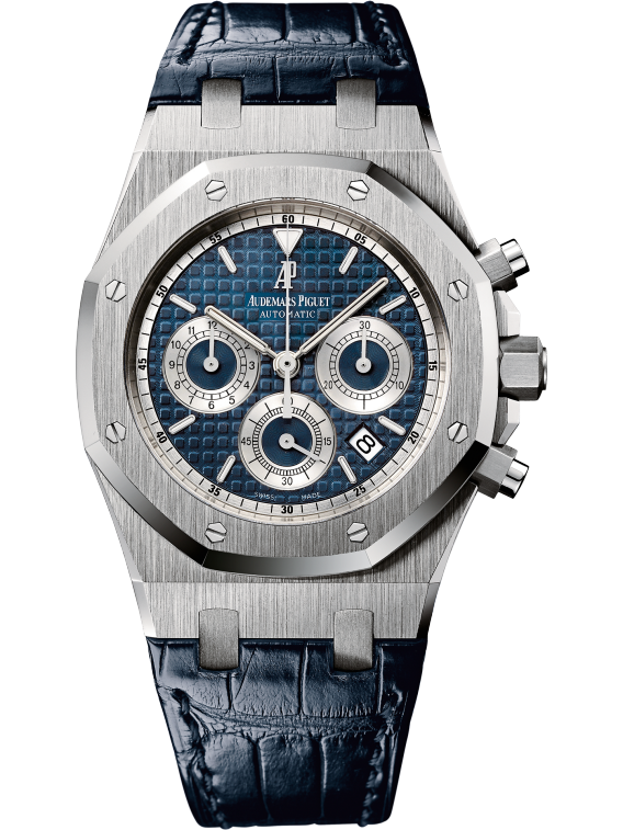 Royal Oak Chronograph 39MM Blue Alligator Strap Blue Dial With Grande Tapisserie Pattern 18-Carat White Gold Case