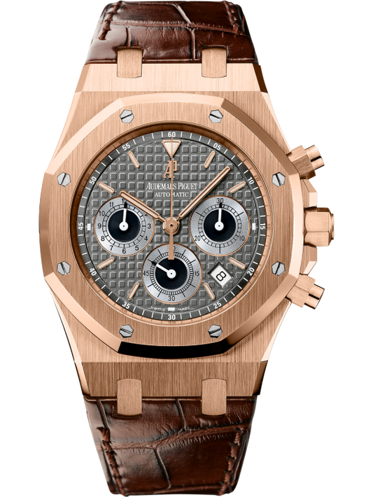 Royal Oak Chronograph 39MM Brown Alligator Strap Brown Dial With Grande Tapisserie Pattern 18-Carat Pink Gold Case