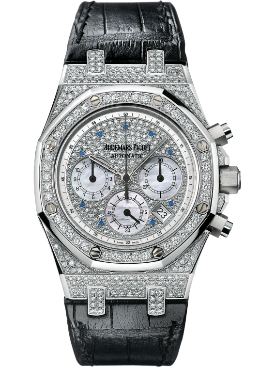 Royal Oak Chronograph 39MM Black Alligator Strap Diamond-Paved 18-Carat White Gold Dial 18-Carat White Gold Case Entirely Set With Diamonds