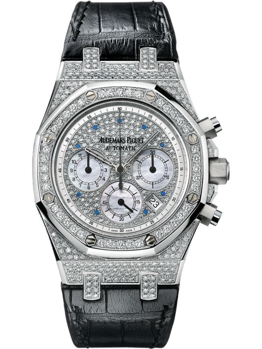 Royal Oak Chronograph 39MM Black Alligator Strap Diamond-Paved 18-Carat White Gold Dial 18-Carat White Gold Case Entirely Set With Diamonds