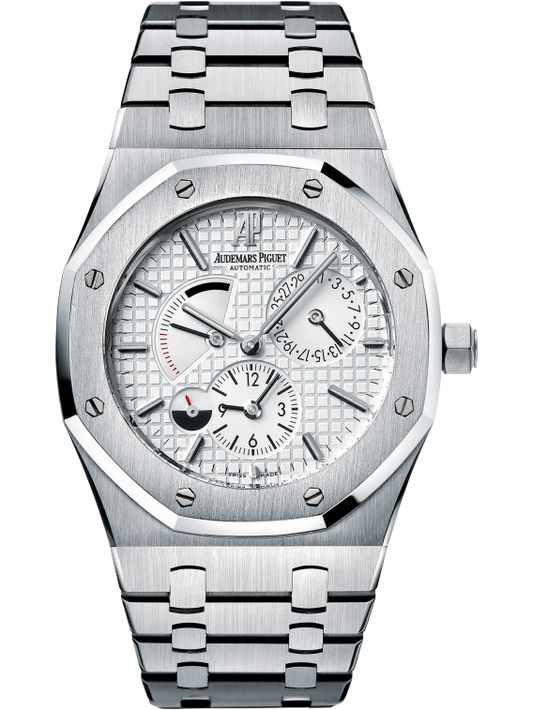 Royal Oak Dual Time 39MM Stainless Steel Bracelet Silver-Toned Dial With Grande Tapisserie Pattern Stainless Steel Case