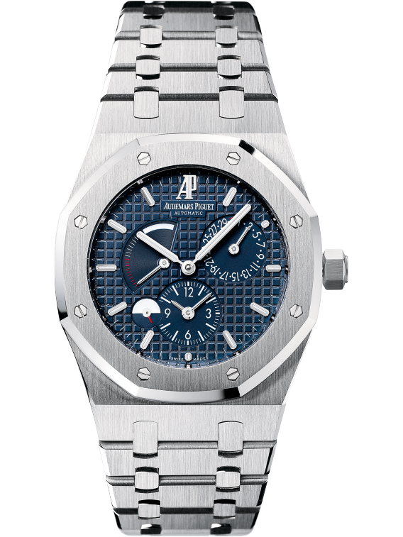 Royal Oak Dual Time 39MM Stainless Steel Bracelet Blue Dial With Grande Tapisserie Pattern Stainless Steel Case