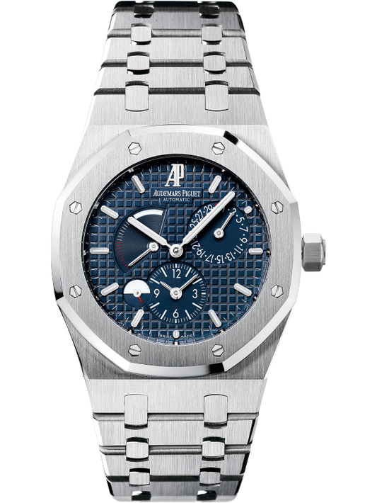 Royal Oak Dual Time 39MM Stainless Steel Bracelet Blue Dial With Grande Tapisserie Pattern Stainless Steel Case