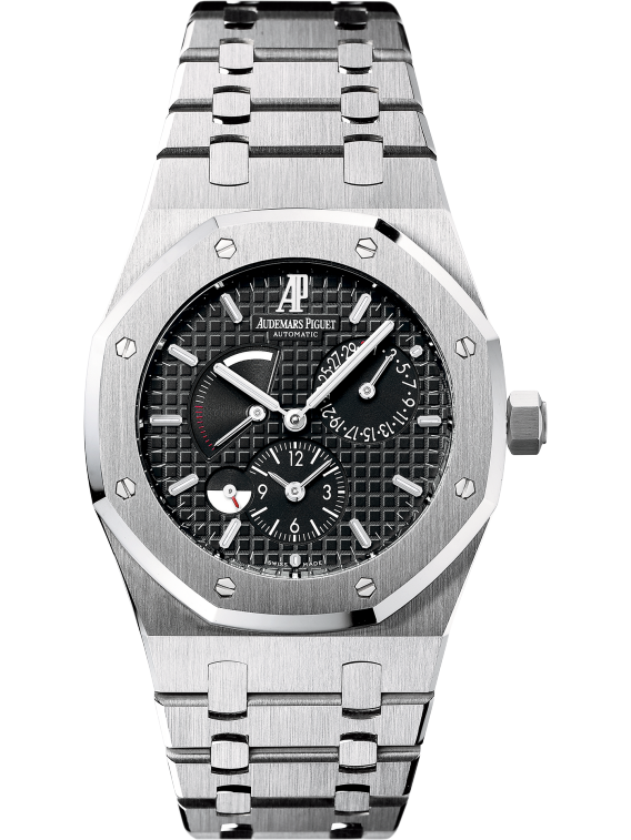 Royal Oak Dual Time 39MM Stainless Steel Bracelet Black Dial With Grande Tapisserie Pattern  Stainless Steel Case