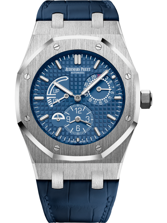 Royal Oak Dual Time 39MM Blue Alligator Strap Blue Dial With Grande Tapisserie Pattern  Stainless Steel Case