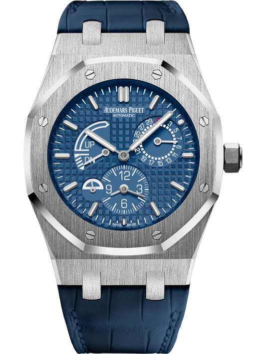 Royal Oak Dual Time 39MM Blue Alligator Strap Blue Dial With Grande Tapisserie Pattern  Stainless Steel Case