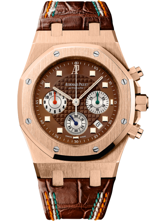 Royal Oak Chronograph Sachin Tendulkar 39MM Brown Crocodile Strap Brown Dial With Grande Tapisserie Pattern 18-Carat Pink Gold Case