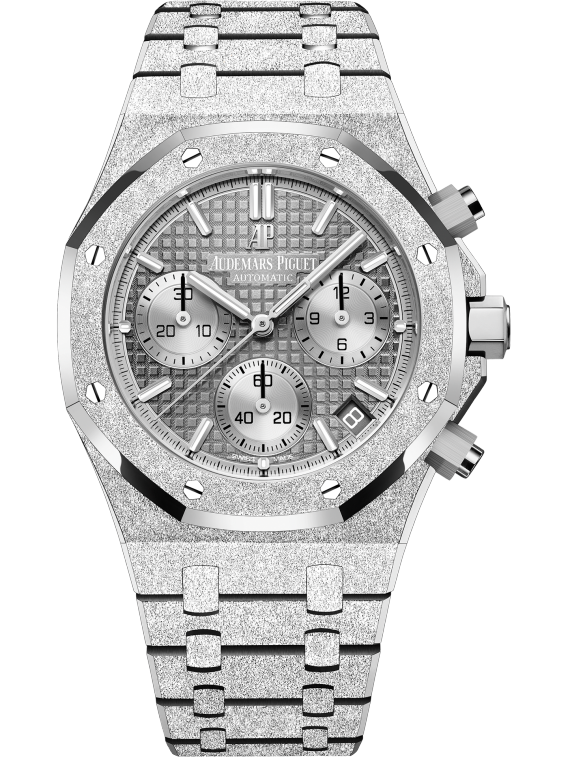 Royal Oak Frosted Gold Selfwinding Chronograph 41MM Hammered 18-Carat White Gold Bracelet Grey Dial With Grande Tapisserie Pattern Hammered 18-Carat White Gold Case