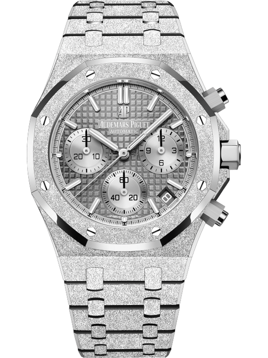 Royal Oak Frosted Gold Selfwinding Chronograph 41MM Hammered 18-Carat White Gold Bracelet Grey Dial With Grande Tapisserie Pattern Hammered 18-Carat White Gold Case