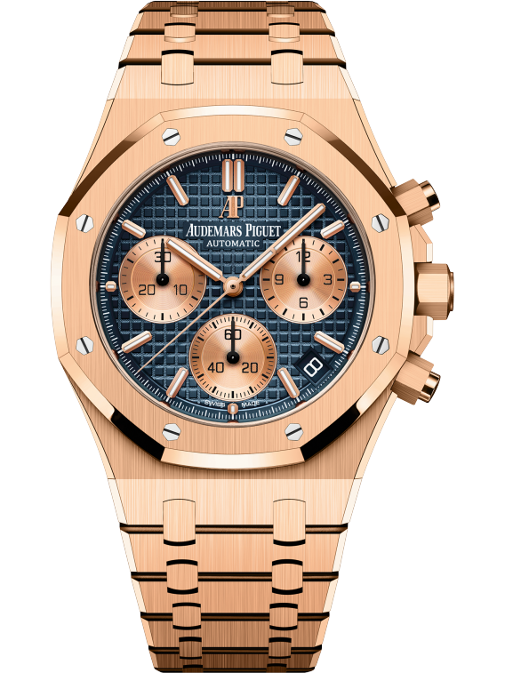 Royal Oak Selfwinding Chronograph 41MM 18-Carat Pink Gold Bracelet Blue Dial With Grande Tapisserie Pattern 18-Carat Pink Gold Case