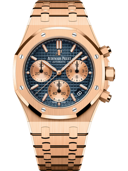 Royal Oak Selfwinding Chronograph 41MM 18-Carat Pink Gold Bracelet Blue Dial With Grande Tapisserie Pattern 18-Carat Pink Gold Case