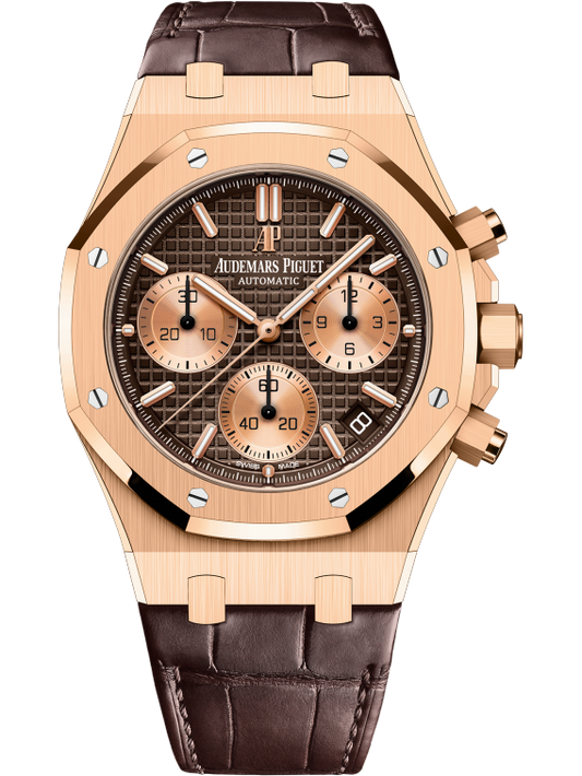 Royal Oak Selfwinding Chronograph 41MM Brown Alligator Strap Brown Dial With Grande Tapisserie Pattern 18-Carat Pink Gold Case