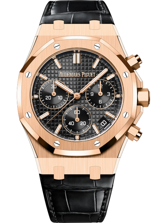 Audemars Piguet Royal Oak Ref. 26240OR.OO.D002CR.01 41MM Black Alligator Strap Rose Gold Case Black Dial