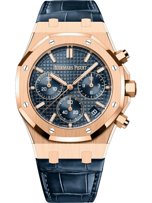 Audemars Piguet Royal Oak Ref. 26240OR.OO.D315CR.01 41MM Blue Alligator Strap Rose Gold Case Bleu Nuit Nuage 50 Dial