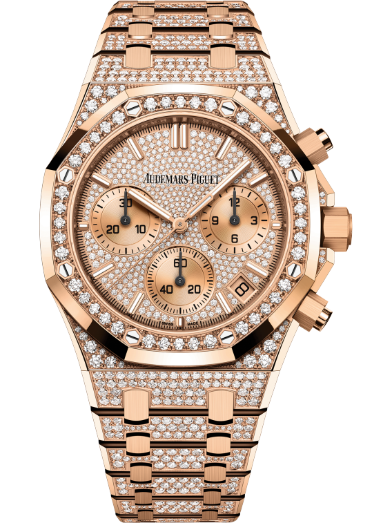 Royal Oak Selfwinding Chronograph 50th Anniversary 41MM 18-Carat Pink Gold Bracelet With Brilliant-Cut Diamonds 18-Carat Pink Gold Dial With Brilliant-Cut Diamonds 18-Carat Pink Gold Case With Brilliant-Cut Diamonds