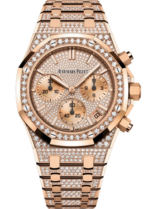 Royal Oak Selfwinding Chronograph 50th Anniversary 41MM 18-Carat Pink Gold Bracelet With Brilliant-Cut Diamonds 18-Carat Pink Gold Dial With Brilliant-Cut Diamonds 18-Carat Pink Gold Case With Brilliant-Cut Diamonds