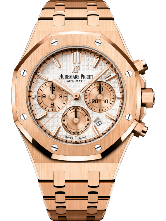 Royal Oak Selfwinding Chronograph 38MM 18-Carat Pink Gold Bracelet Silver-Toned Dial With Grande Tapisserie Pattern 18-Carat Pink Gold Case