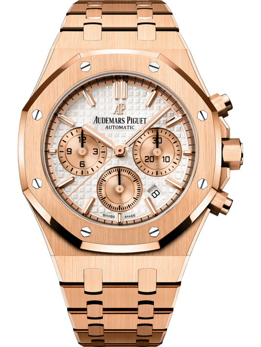 Royal Oak Selfwinding Chronograph 38MM 18-Carat Pink Gold Bracelet Silver-Toned Dial With Grande Tapisserie Pattern 18-Carat Pink Gold Case