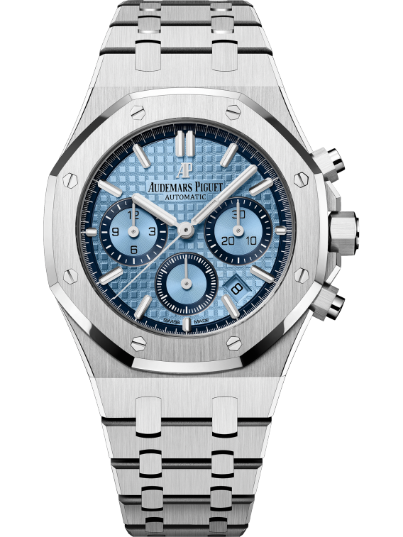 Royal Oak Selfwinding Chronograph 38MM 18-Carat White Gold Bracelet Light-Blue Dial With Grande Tapisserie Pattern 18-Carat White Gold Case