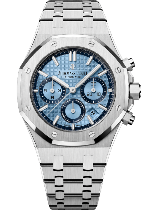 Royal Oak Selfwinding Chronograph 38MM 18-Carat White Gold Bracelet Light-Blue Dial With Grande Tapisserie Pattern 18-Carat White Gold Case