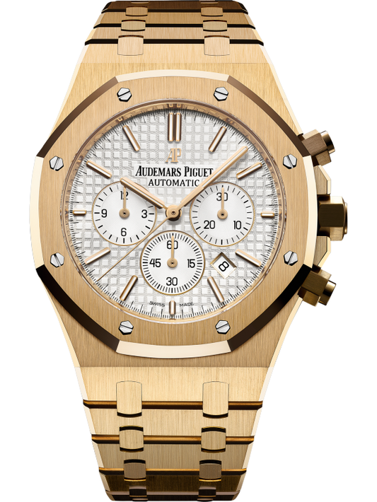 Royal Oak Chronograph 41MM 18-Carat Yellow Gold Bracelet White Dial With Grande Tapisserie Pattern 18-Carat Yellow Gold Case