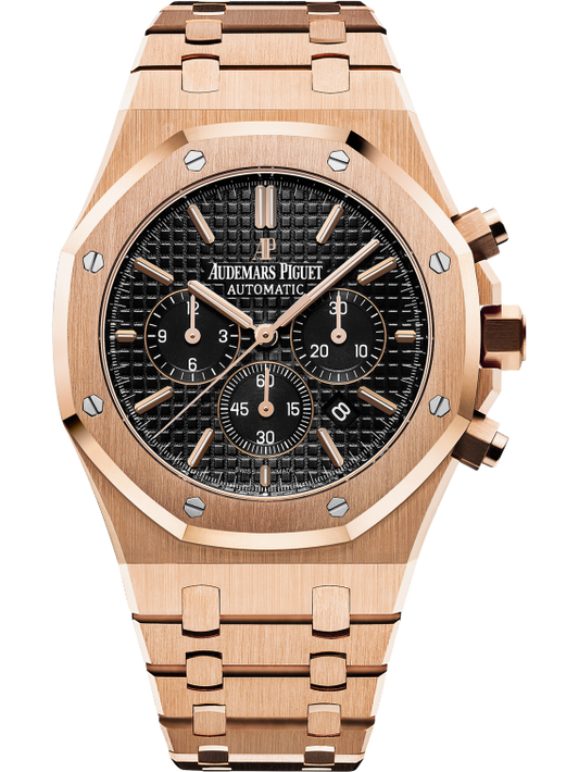 Royal Oak Chronograph 41MM 18-Carat Pink Gold Bracelet Black Dial With Grande Tapisserie Pattern 18-Carat Pink Gold Case