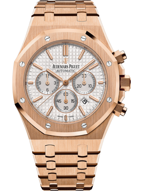 Royal Oak Chronograph 41MM 18-Carat Pink Gold Bracelet Silver-Toned Dial With Grande Tapisserie Pattern 18-Carat Pink Gold Case