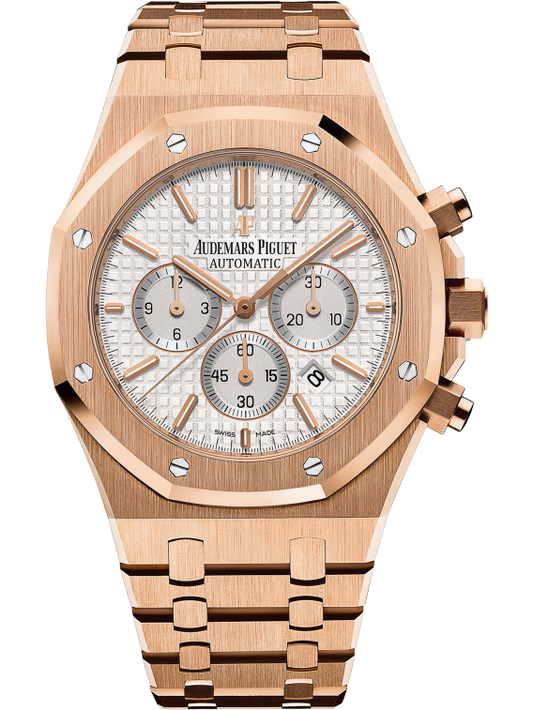 Royal Oak Chronograph 41MM 18-Carat Pink Gold Bracelet Silver-Toned Dial With Grande Tapisserie Pattern 18-Carat Pink Gold Case