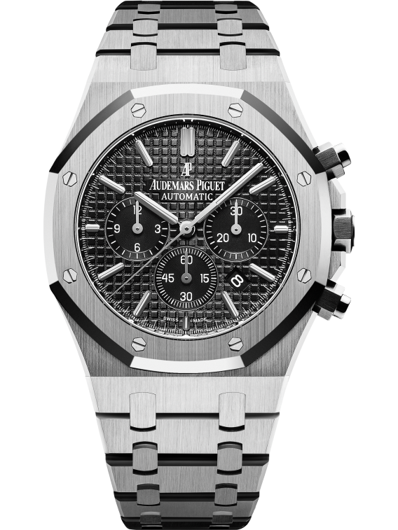 Royal Oak Chronograph 41MM Stainless Steel Bracelet Black Dial With Grande Tapisserie Pattern Stainless Steel Case