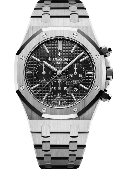 Royal Oak Chronograph 41MM Stainless Steel Bracelet Black Dial With Grande Tapisserie Pattern Stainless Steel Case