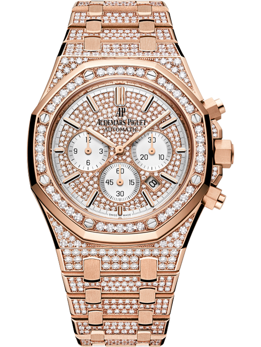 Royal Oak Chronograph 41MM 18-Carat Pink Gold Bracelet Set With Diamonds Diamond-Paved Dial 18-Carat Pink Gold Case Entirely Set With Diamonds