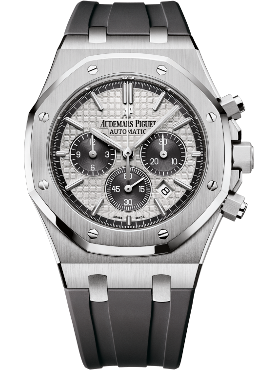 Royal Oak Chronograph Qe Ii Cup 2015 41MM Grey Rubber Strap Silver-Toned Dial With Grande Tapisserie Pattern Titanium Case