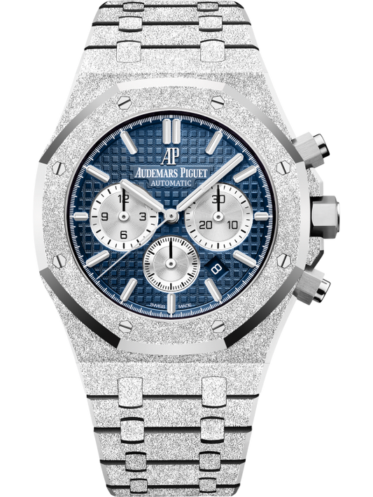 Royal Oak Frosted Gold Selfwinding Chronograph 41MM Hammered 18-Carat White Gold Bracelet Blue Dial With Grande Tapisserie Pattern Hammered 18-Carat White Gold Case