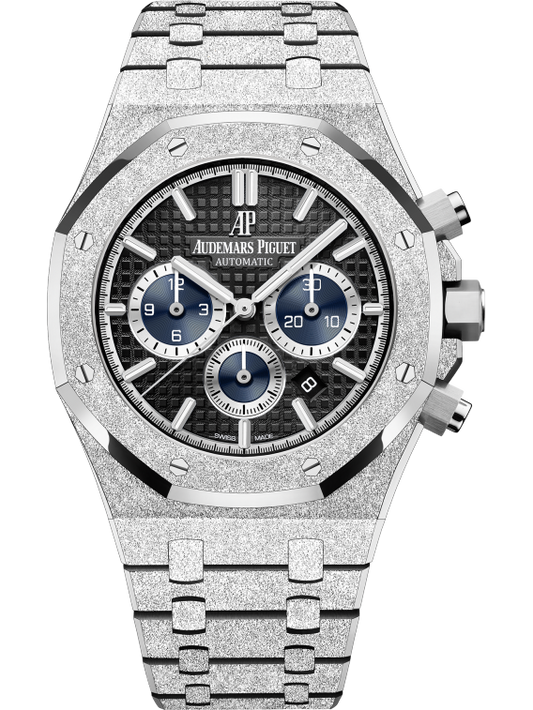 Royal Oak Selfwinding Chronograph 41MM Hammered 18-Carat White Gold Bracelet Black Dial With Grande Tapisserie Pattern Hammered 18-Carat White Gold Case