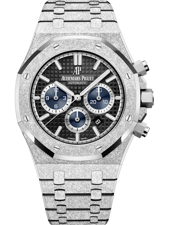 Royal Oak Selfwinding Chronograph 41MM Hammered 18-Carat White Gold Bracelet Black Dial With Grande Tapisserie Pattern Hammered 18-Carat White Gold Case