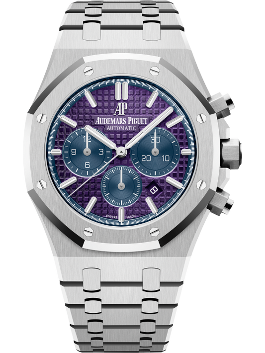 Royal Oak Selfwinding Chronograph 41MM 950 Platinum Bracelet Plum Purple Dial With Grande Tapisserie Pattern 950 Platinum Case