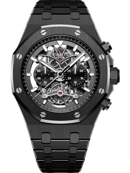 Royal Oak Tourbillon Chronograph Openworked 44MM Black Ceramic Bracelet Openworked Satin-Brushed Black Dial Black Ceramic Case