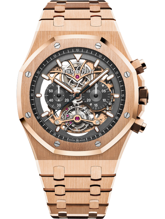 Royal Oak Tourbillon Chronograph Openworked 44MM 18-Carat Pink Gold Bracelet Openworked Ruthenium-Toned Dial 18-Carat Pink Gold Case