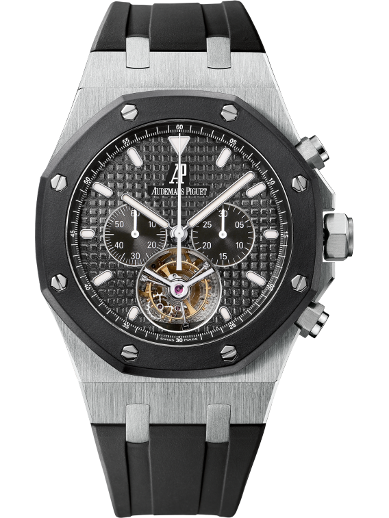 Royal Oak Tourbillon Chronograph 44MM Black Rubber Strap Black Dial With Grande Tapisserie Pattern Stainless Steel Case