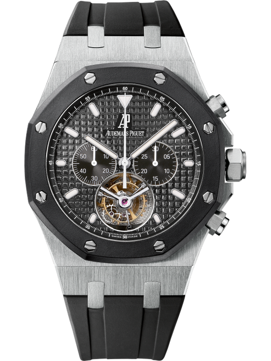 Royal Oak Tourbillon Chronograph 44MM Black Rubber Strap Black Dial With Grande Tapisserie Pattern Stainless Steel Case