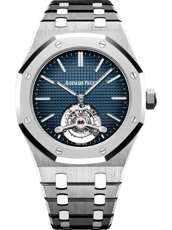 Royal Oak Tourbillon Extra-Thin 41MM Titanium Bracelet Smoked Blue Dial With Petite Tapisserie Pattern Titanium Case