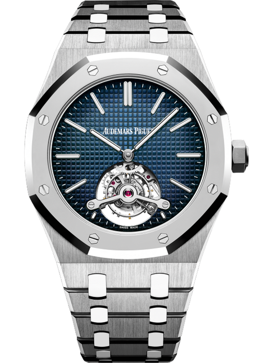 Royal Oak Tourbillon Extra-Thin 41MM Titanium Bracelet Smoked Blue Dial With Petite Tapisserie Pattern Titanium Case