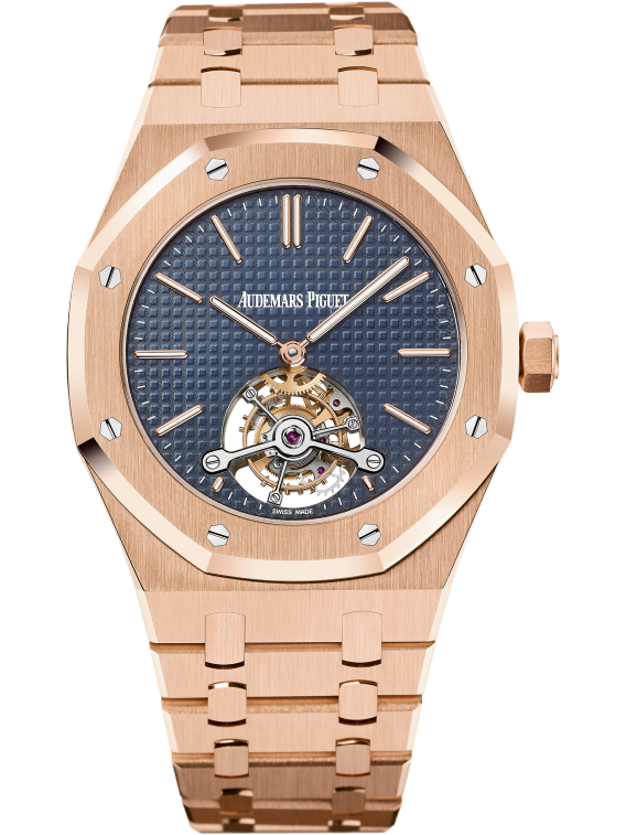 Royal Oak Tourbillon Extra-Thin 41MM 18-Carat Pink Gold Bracelet Blue Dial With Petite Tapisserie Pattern 18-Carat Pink Gold Case