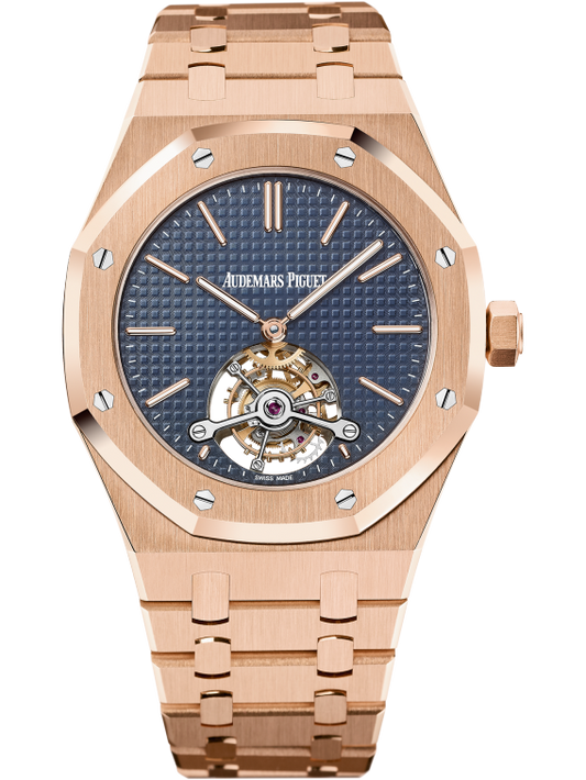 Royal Oak Tourbillon Extra-Thin 41MM 18-Carat Pink Gold Bracelet Blue Dial With Petite Tapisserie Pattern 18-Carat Pink Gold Case