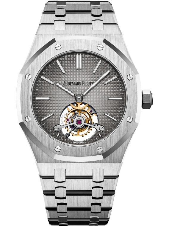 Royal Oak Tourbillon Extra-Thin 41MM 950 Platinum Bracelet Smoked Grey Dial With Petite Tapisserie Pattern 950 Platinum Case